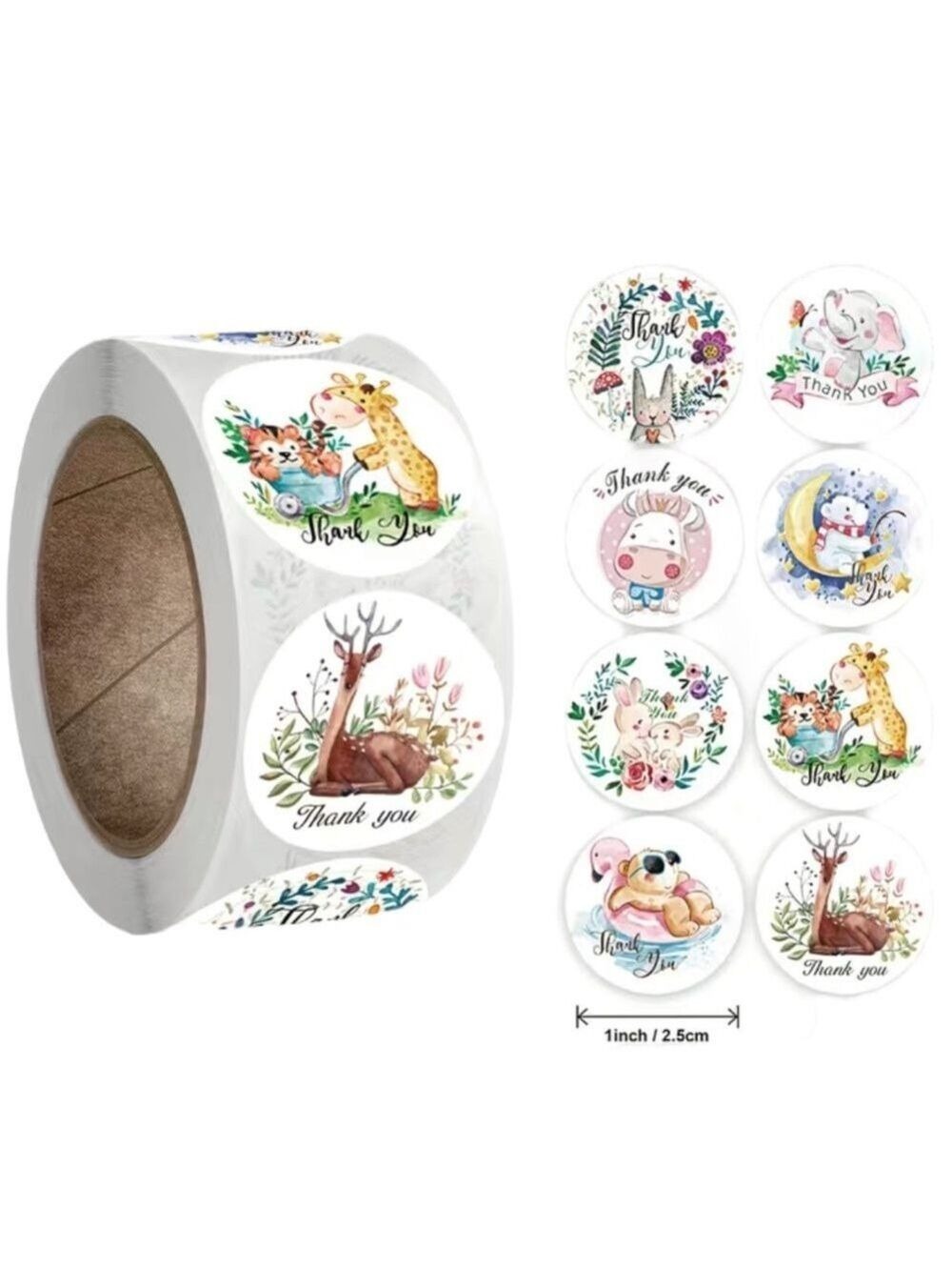500 Roll Thank You Animal Stickers 1 inch Round
